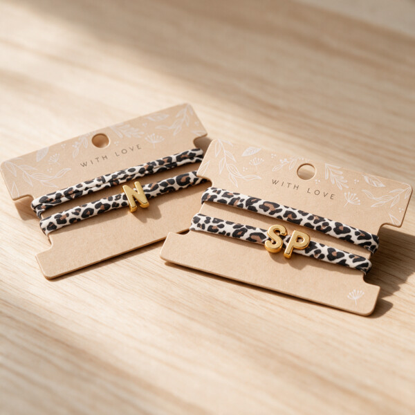 Elastisches Leo Armband mit deinem goldenen Wunschbuchstaben im Ibiza Style.