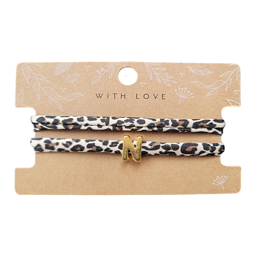 Elastisches Leo Armband mit deinem goldenen Wunschbuchstaben im Ibiza Style.
