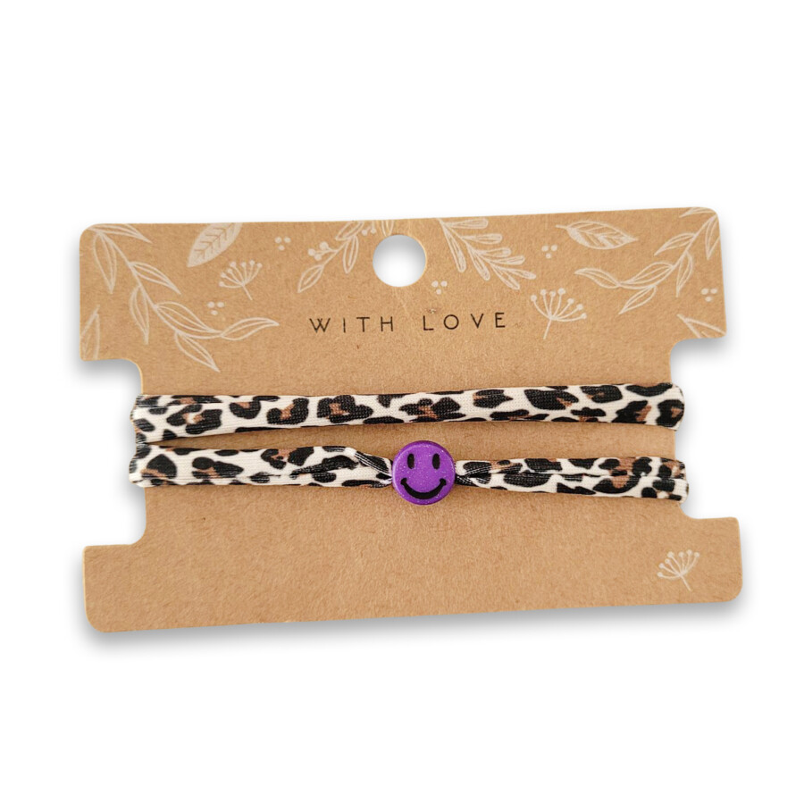 Elastisches Leo Armband mit dem Smiley Anhänger im Ibiza Style - in 7 Farben erhältlich