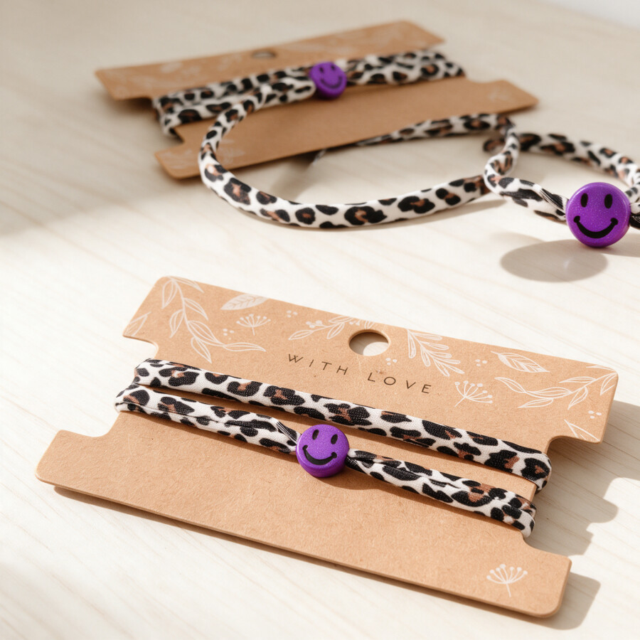Elastisches Leo Armband mit dem Smiley Anhänger im Ibiza Style - in 7 Farben erhältlich