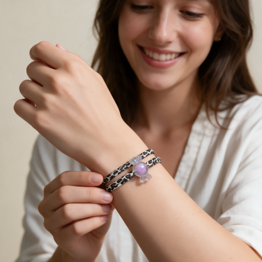 Elastisches Leo Armband mit dem Candy Anhänger im Ibiza Style - In 6 Farben erhältlich