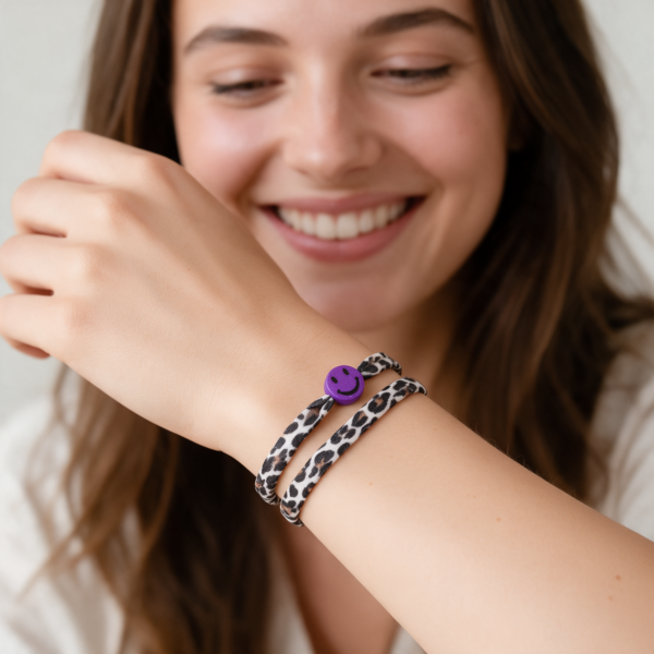 Elastisches Leo Armband mit dem Smiley Anhänger im Ibiza Style - in 7 Farben erhältlich – Bild 9
