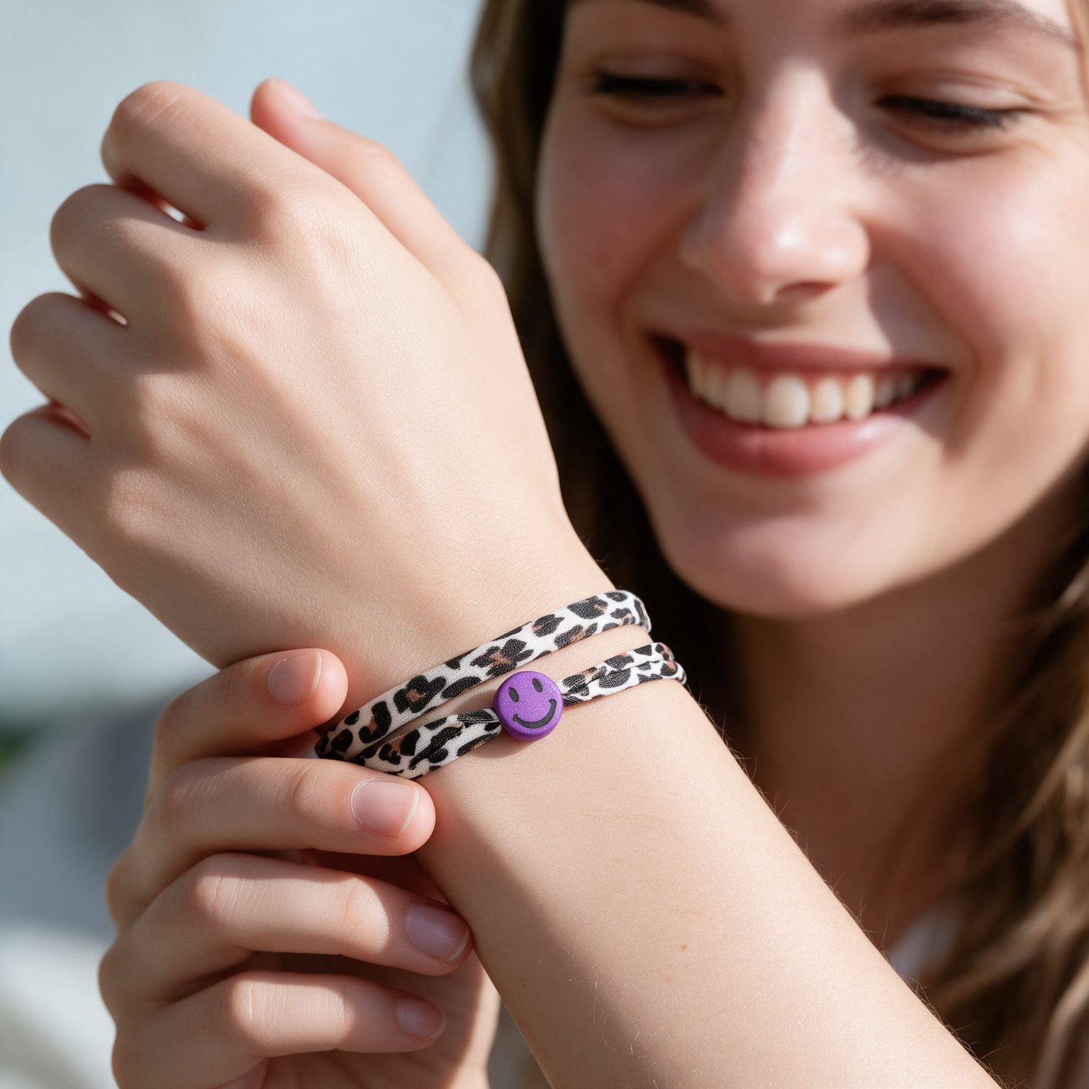 Elastisches Leo Armband mit dem Smiley Anhänger im Ibiza Style - in 7 Farben erhältlich – Bild 10